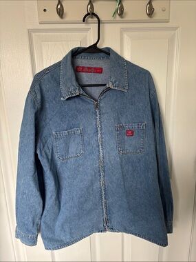 Vintage Light Blue Denim Zip-Front Jacket